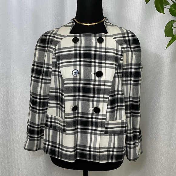 BANANA REPUBLIC FACTORY White/Black Plaid Double Breasted Jacket S Petite (PM) - Picture 5 of 8